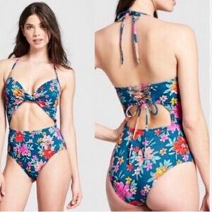 Shade Shore size 38B one piece swimsuit.cut out‎ middle tie, neck lace up back